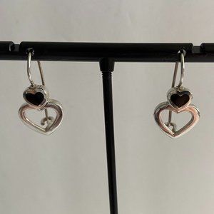 Vintage Silver and Black Heart Earrings